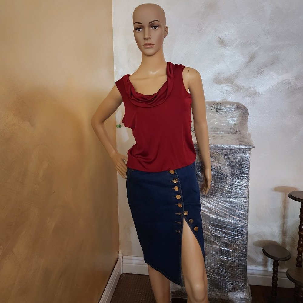 NWT Escalier front button denim skirt